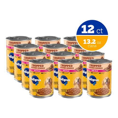 Pedigree Chopped Ground Dinner soft beef chunks in sauce for easy serving.