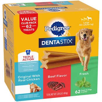 Pedigree Dentastix close-up chew highlighting fresh breath and tartar-reduction potential