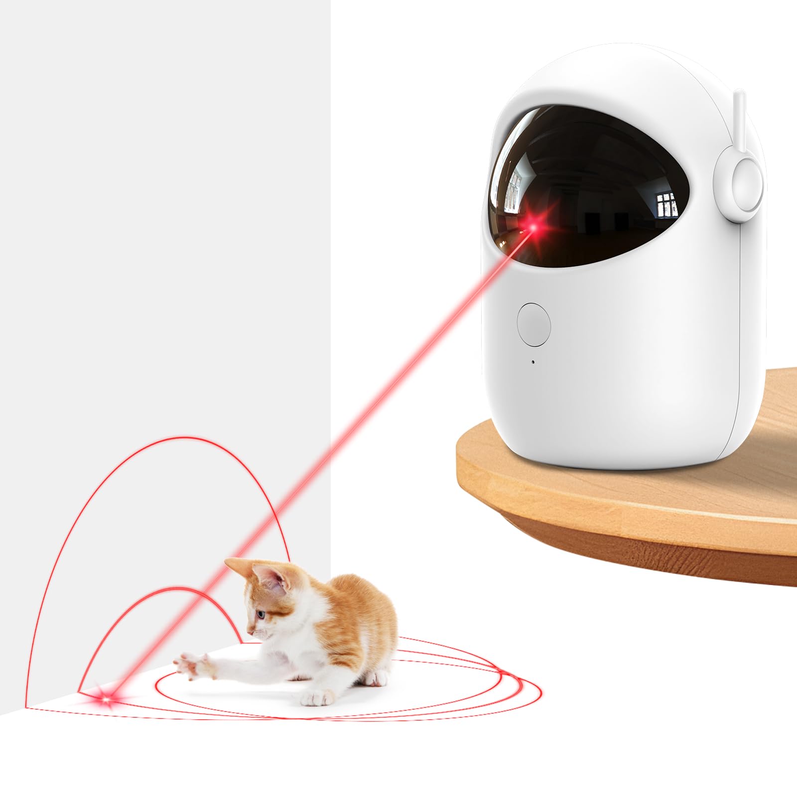 Pedono laser cat toy front view demonstrates compact design for indoor play sessions.