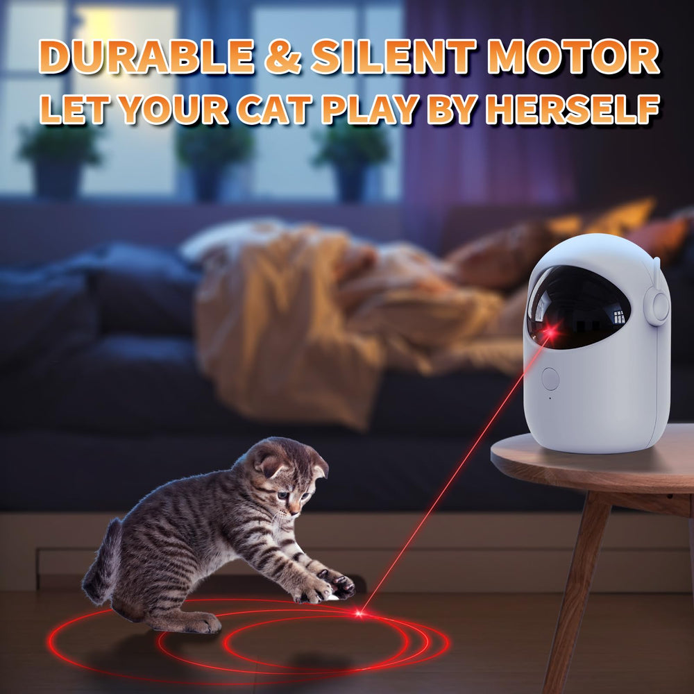 Pedono laser cat toy silent motor emphasizes night-time play without disturbance.