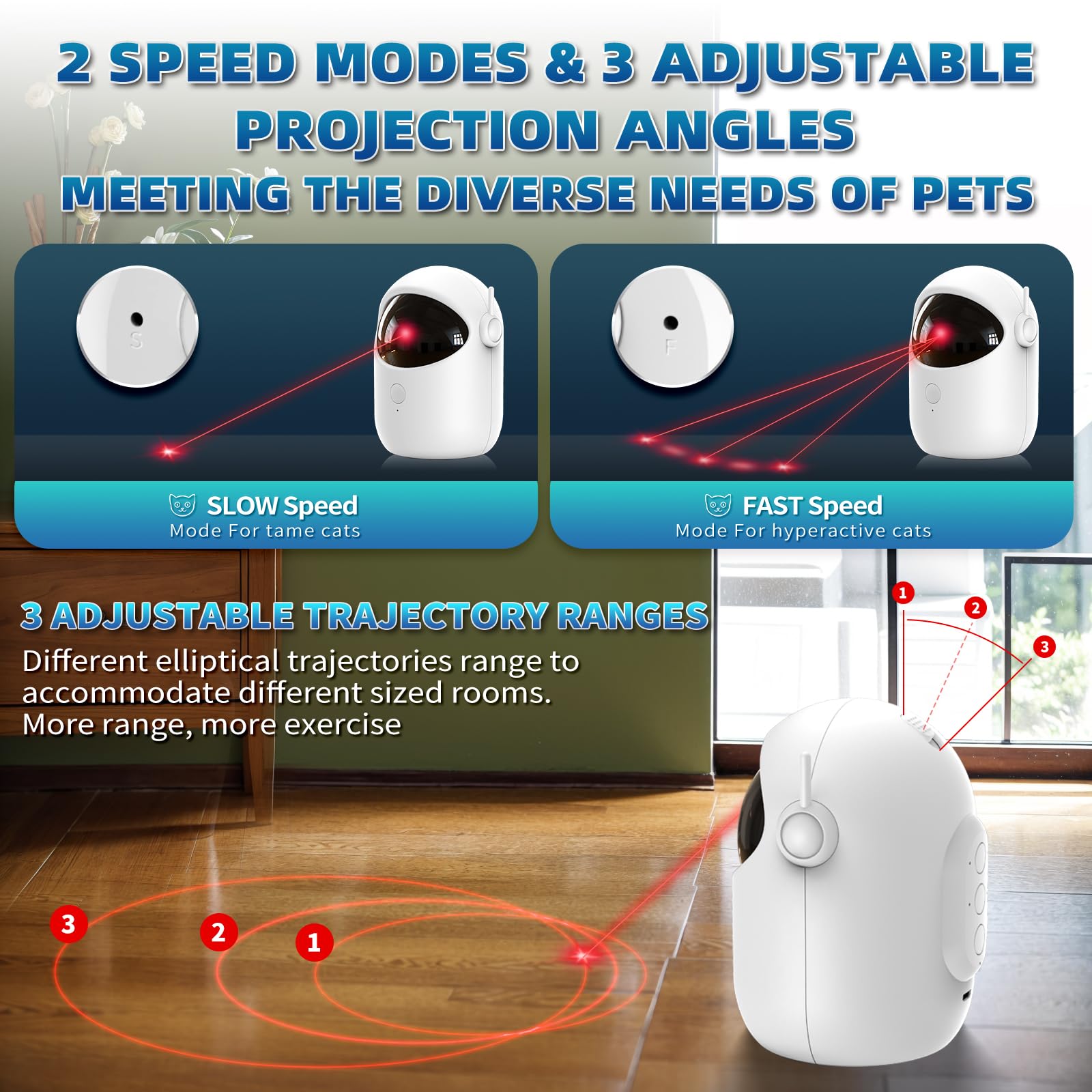 Pedono laser cat toy table-height setup illustrates optimal height placement.