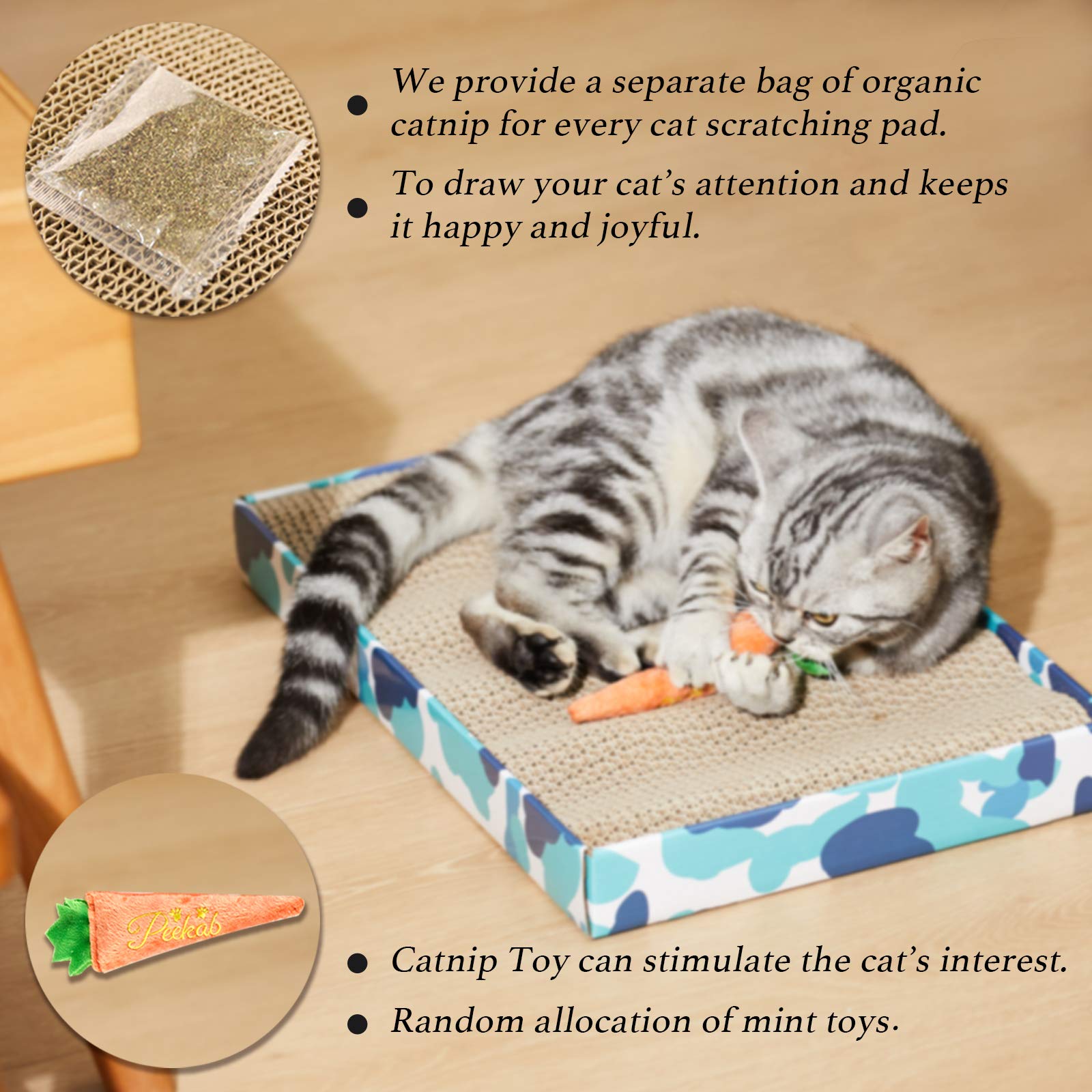 PEEKAB cat-scratcher-cardboard packaging-box image emphasizes camouflage exterior.
