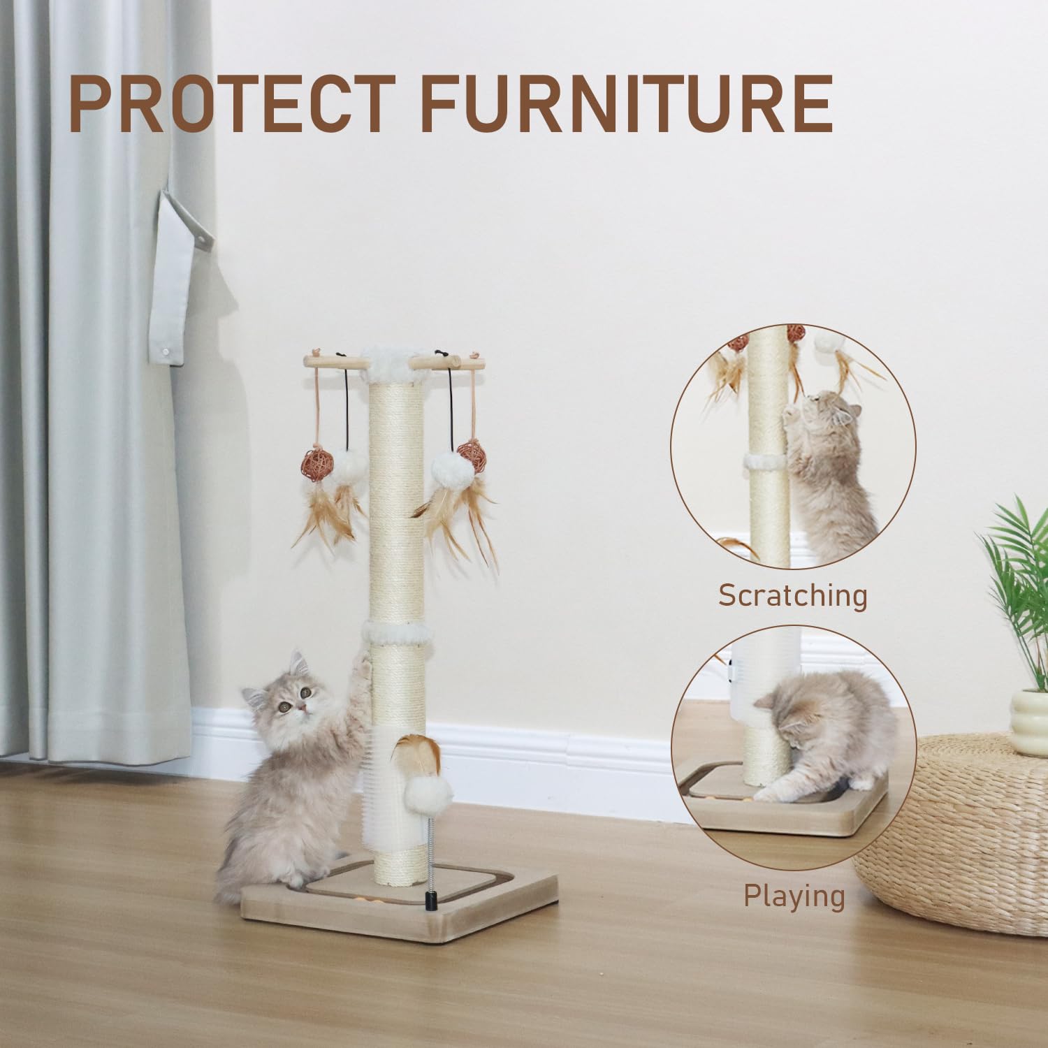 PEEKAB cat scratching post base provides stable indoor activity
