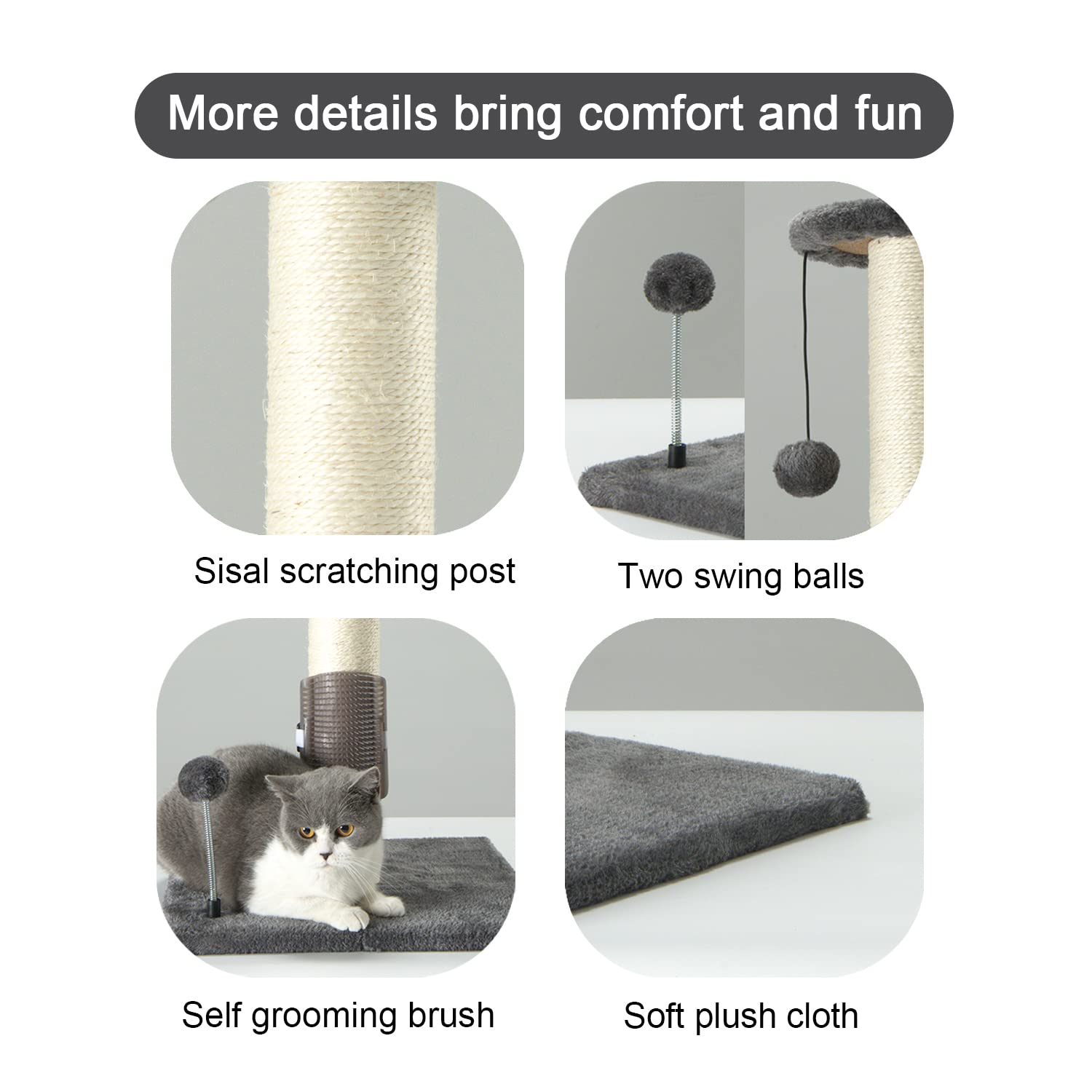 PEEKAB cat scratching post with hanging ball for interactive play