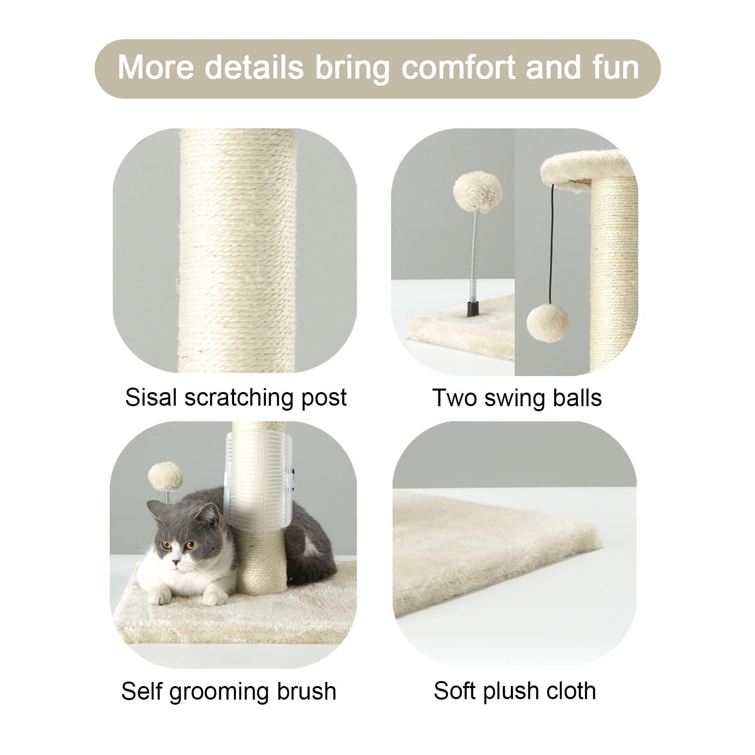 PEEKAB cat self massage brush on the post demonstrates grooming interaction