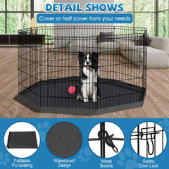 Peekaboo dog pen top cover included shields pets from sun and rain.