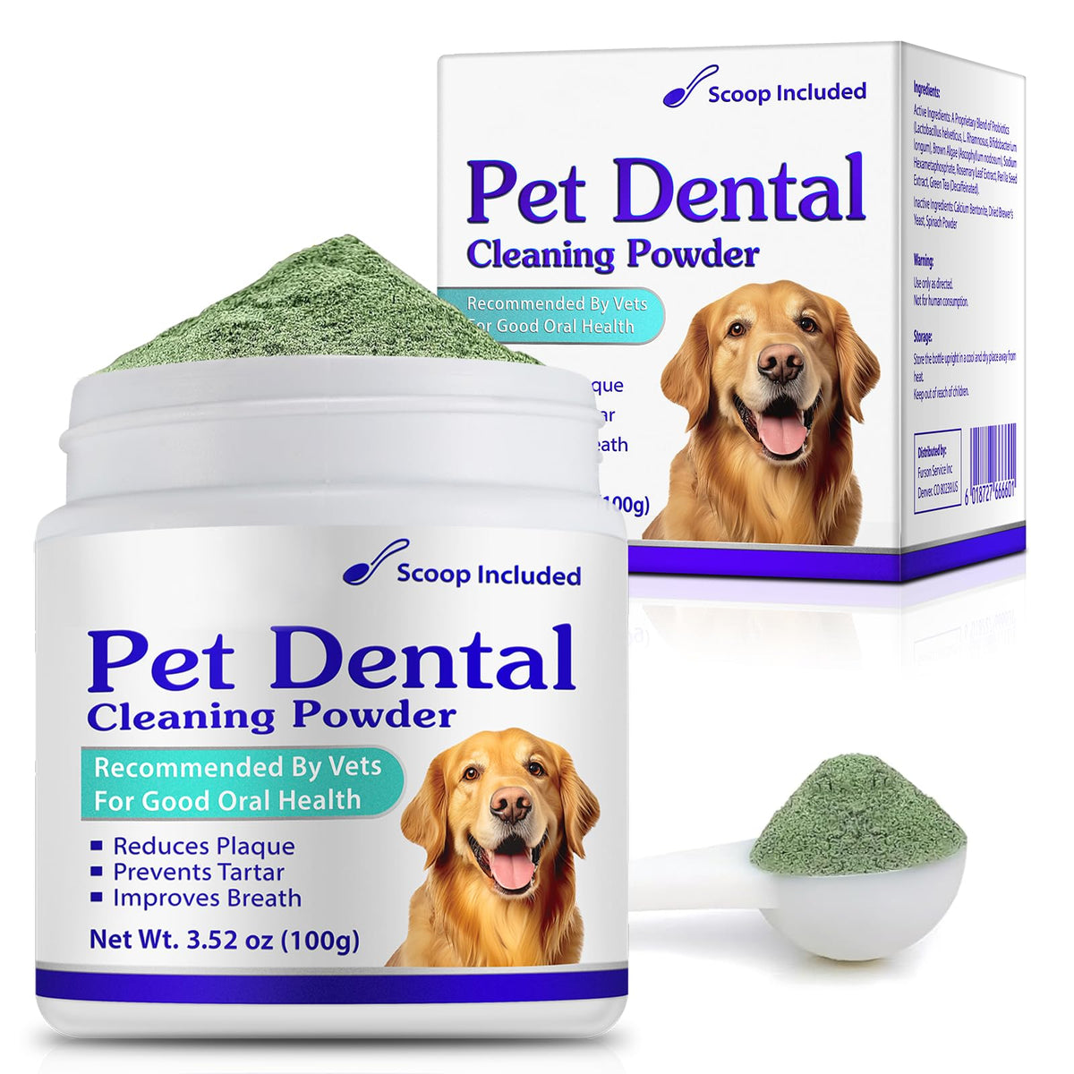 Peesnb dog teeth cleaning powder tub demonstrates easy at-home oral care for pets