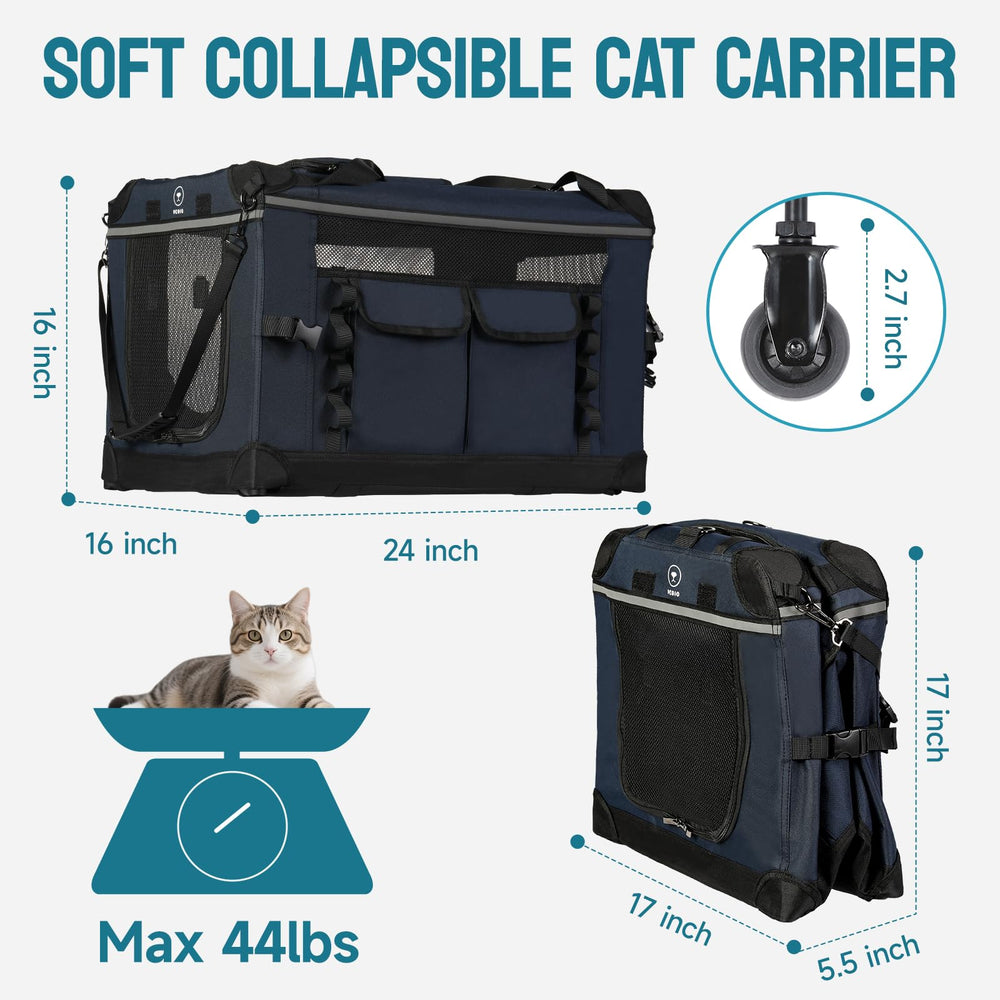 PEGIC 24-inch foldable cat carrier 3-in-1 carry options for hands-free travel.