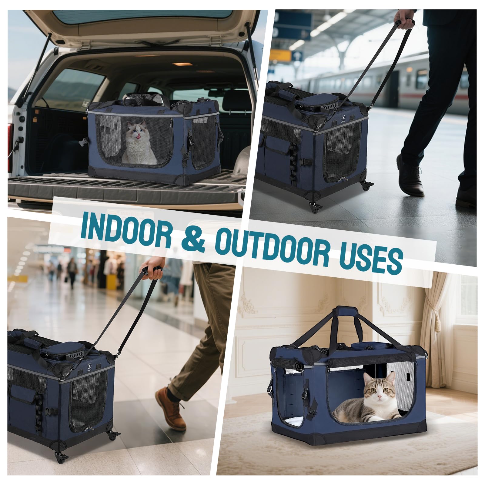 PEGIC 24-inch foldable cat carrier folded storage compact for convenient transport.