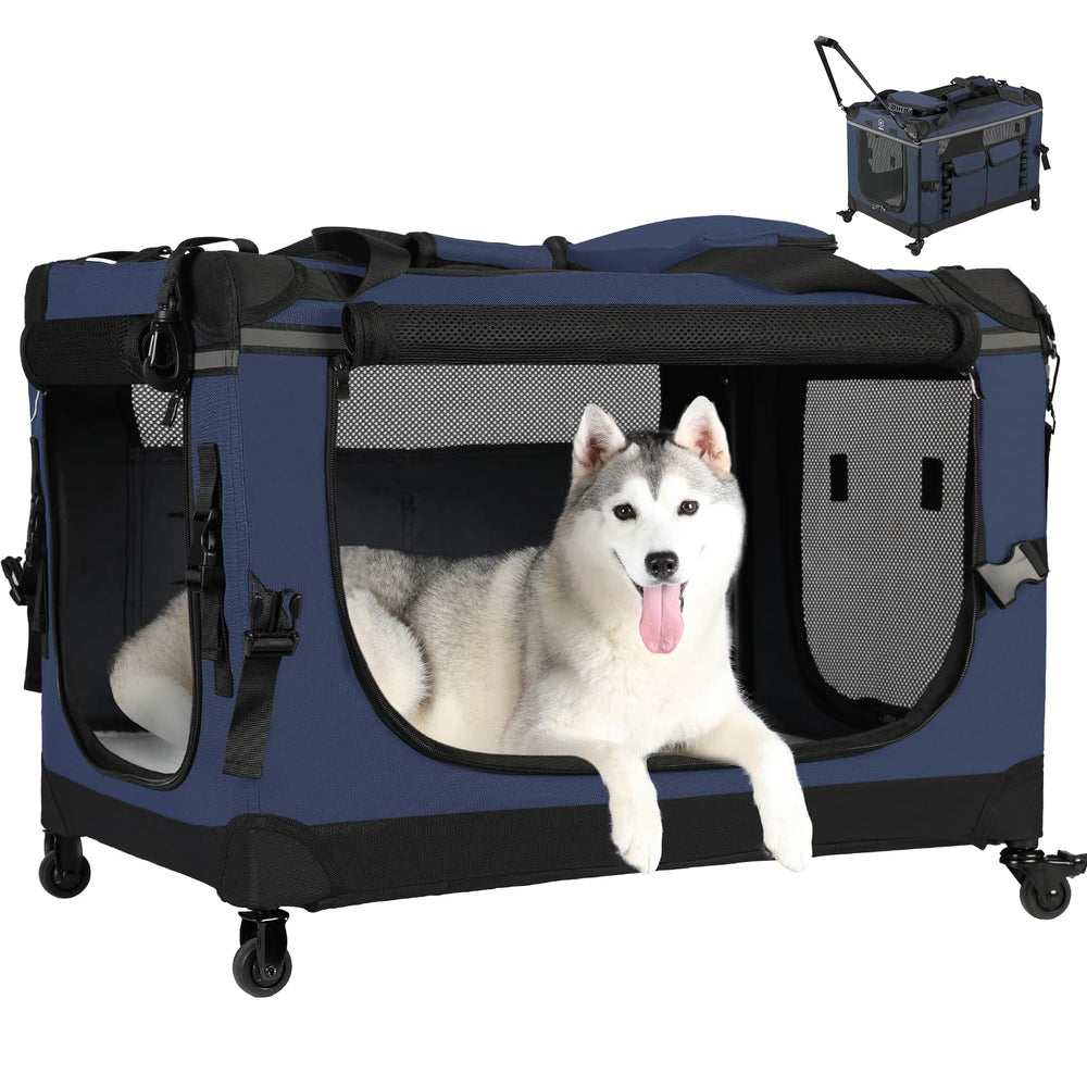 PEGIC 30in soft collapsible dog crate with wheels enables easy rolling during travel and vet visits