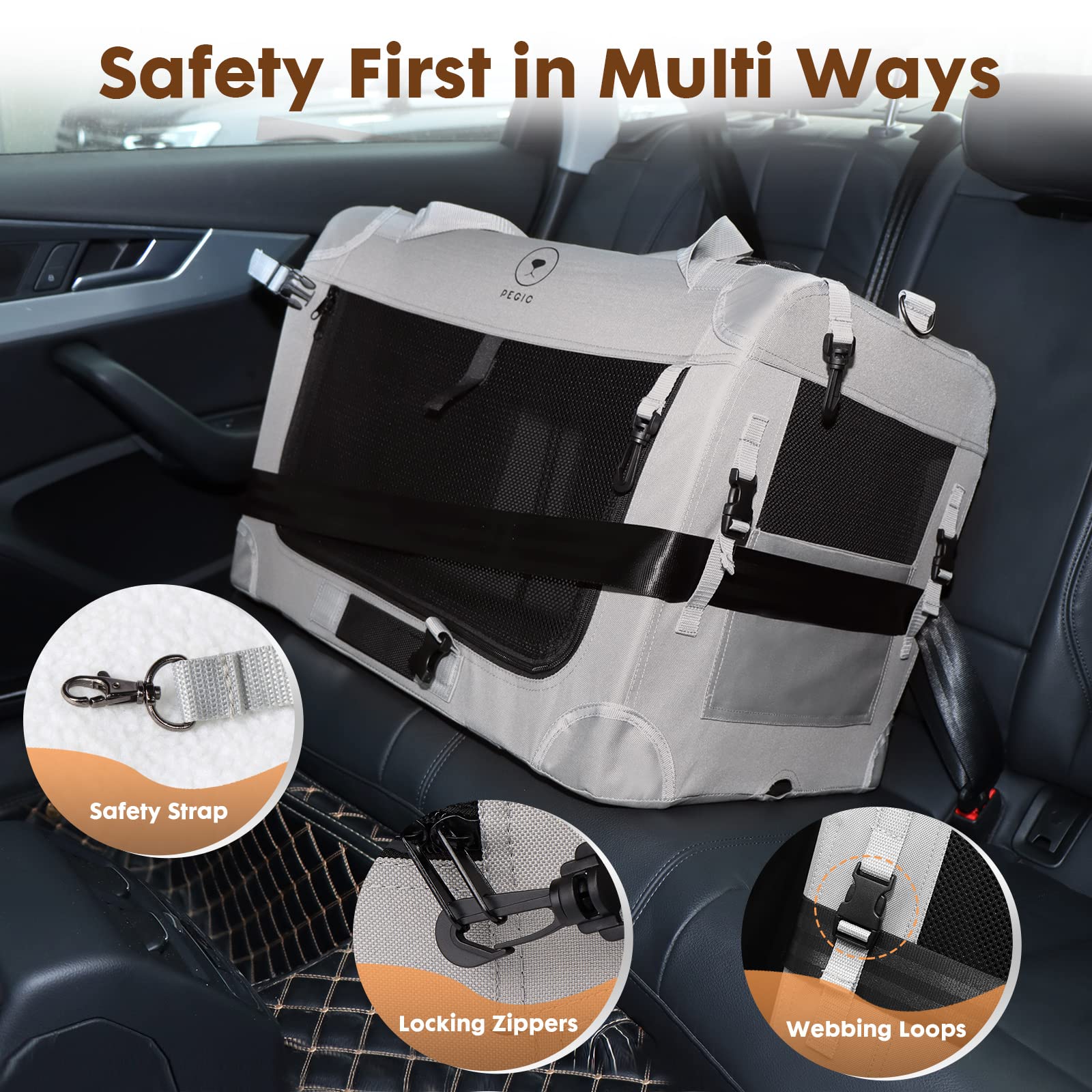 PEGIC extra large cat carrier accessory pockets help organize treats and waste bags