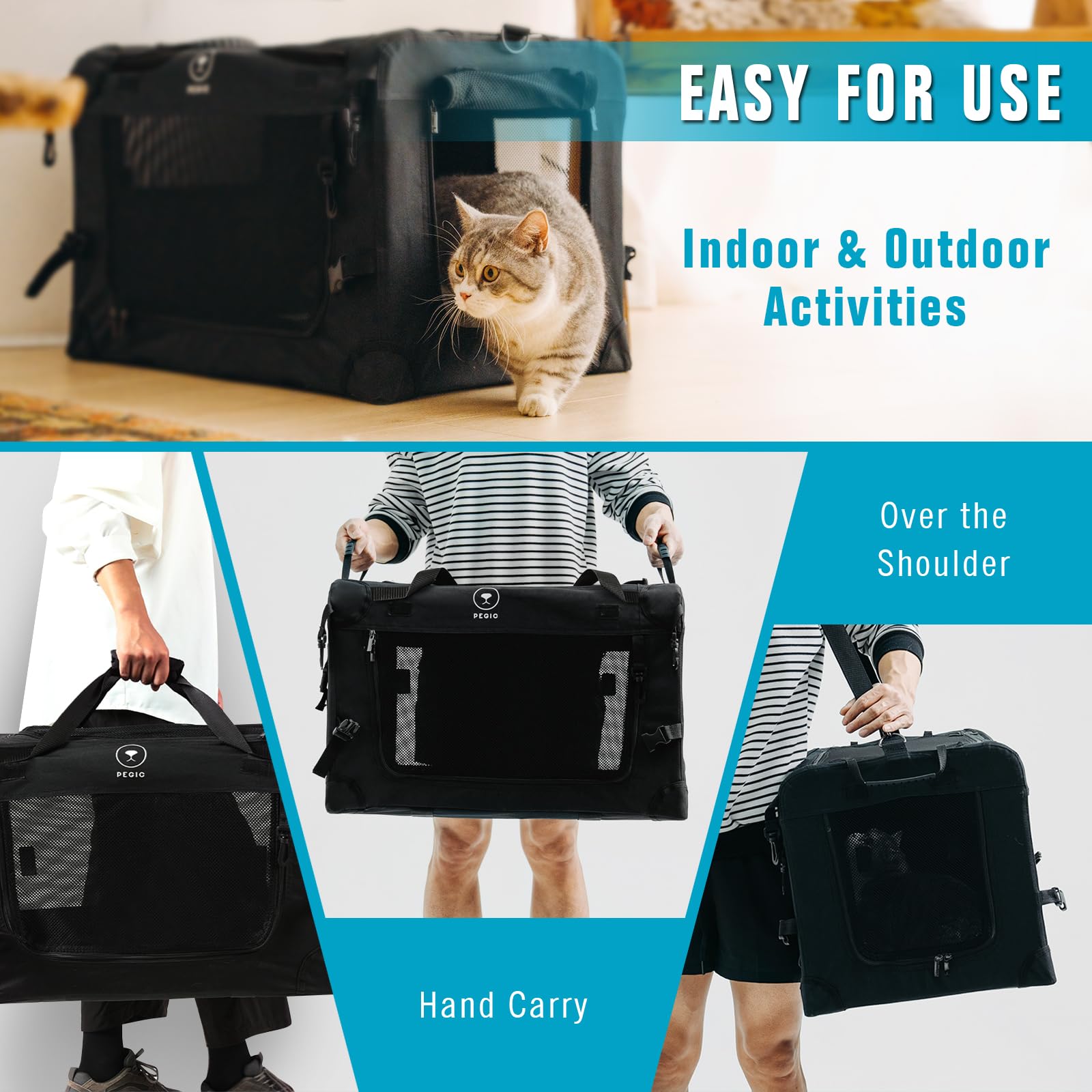 PEGIC extra large cat carrier roomy interior for two kittens or large cat