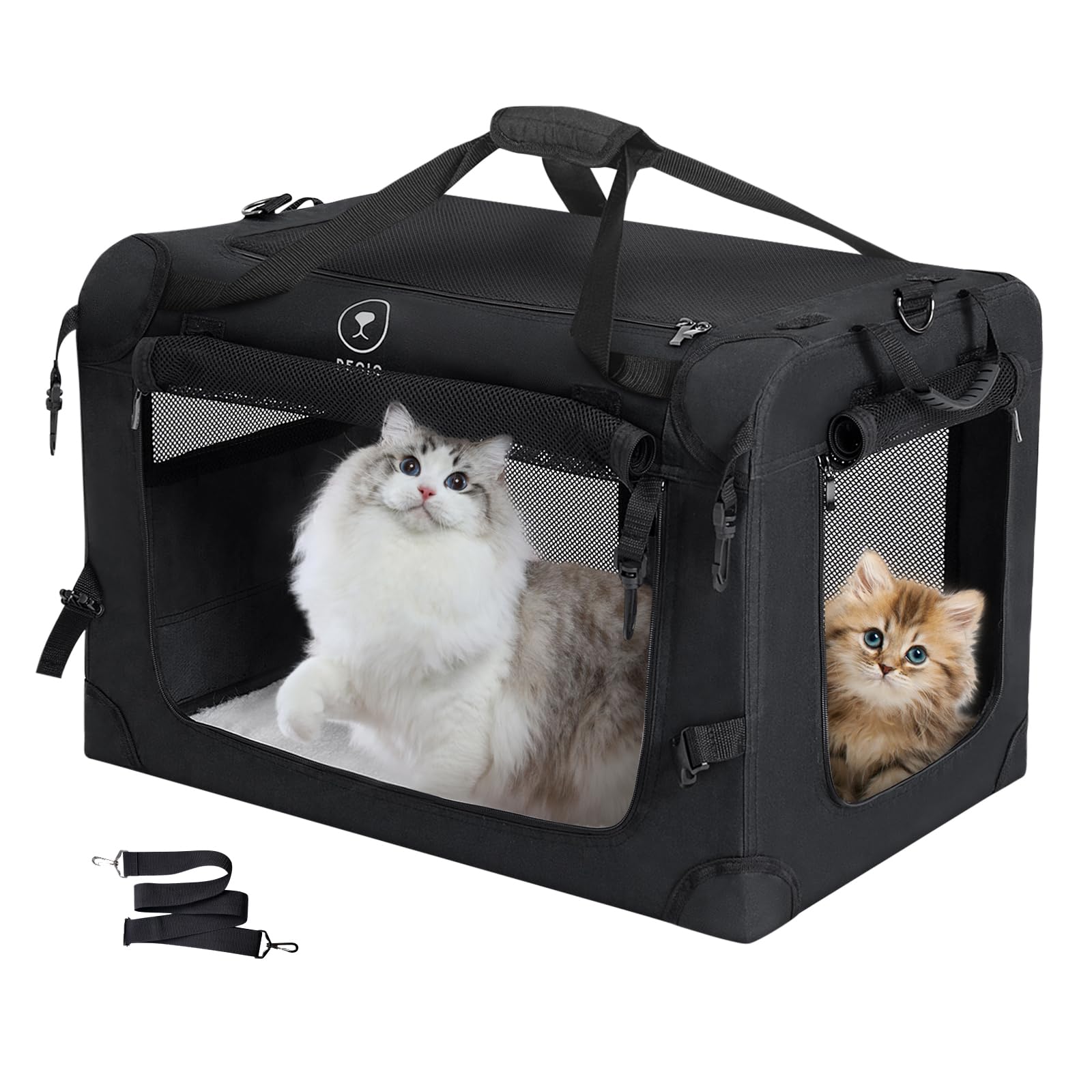 PEGIC extra large cat carrier side view with sturdy frame for secure car travel