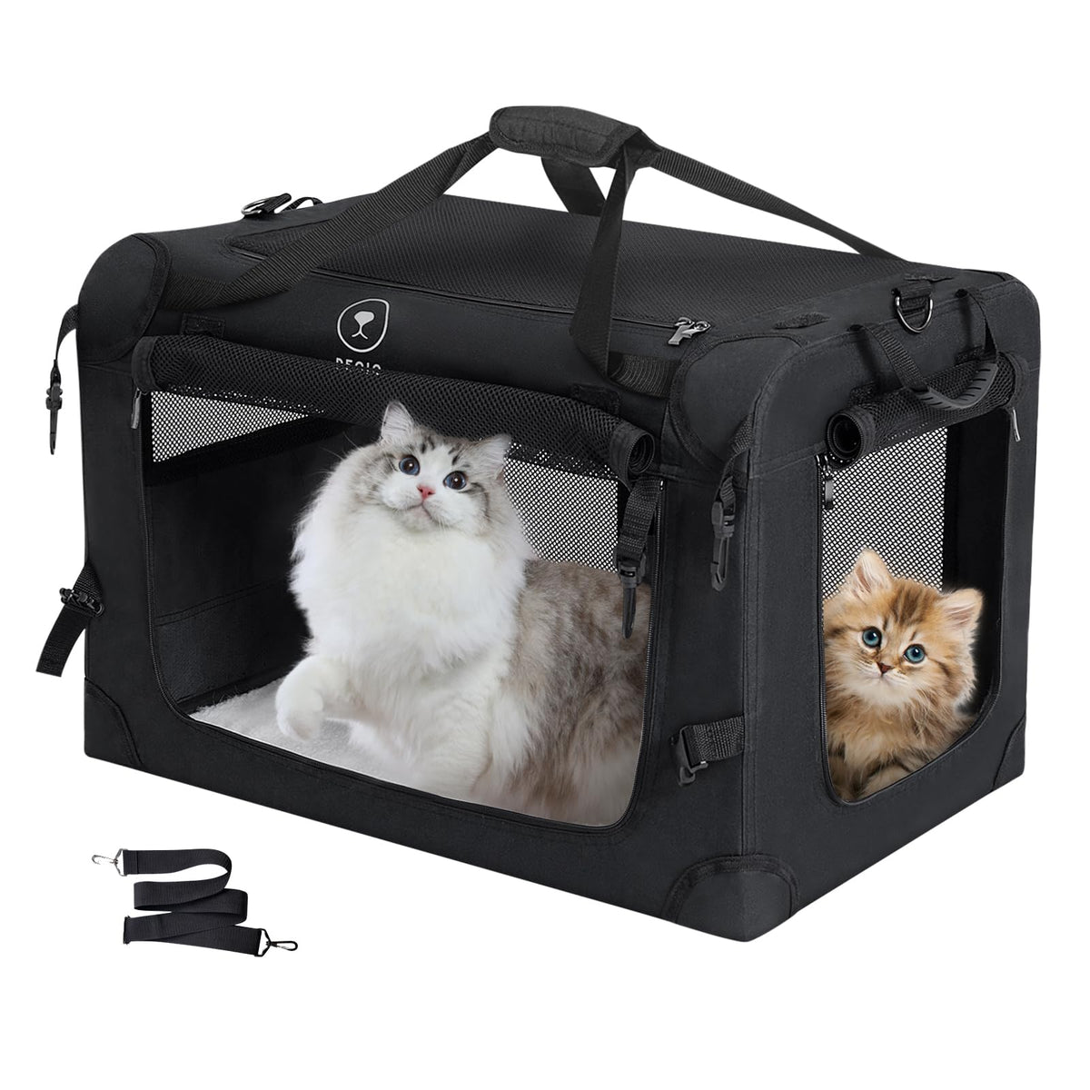 PEGIC extra large cat carrier side view with sturdy frame for secure car travel