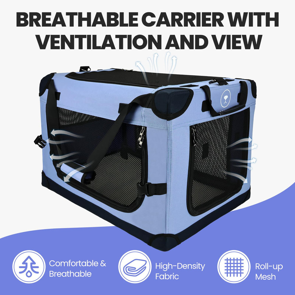 PEGIC large cat carrier blue with security straps emphasizing in-car stability.