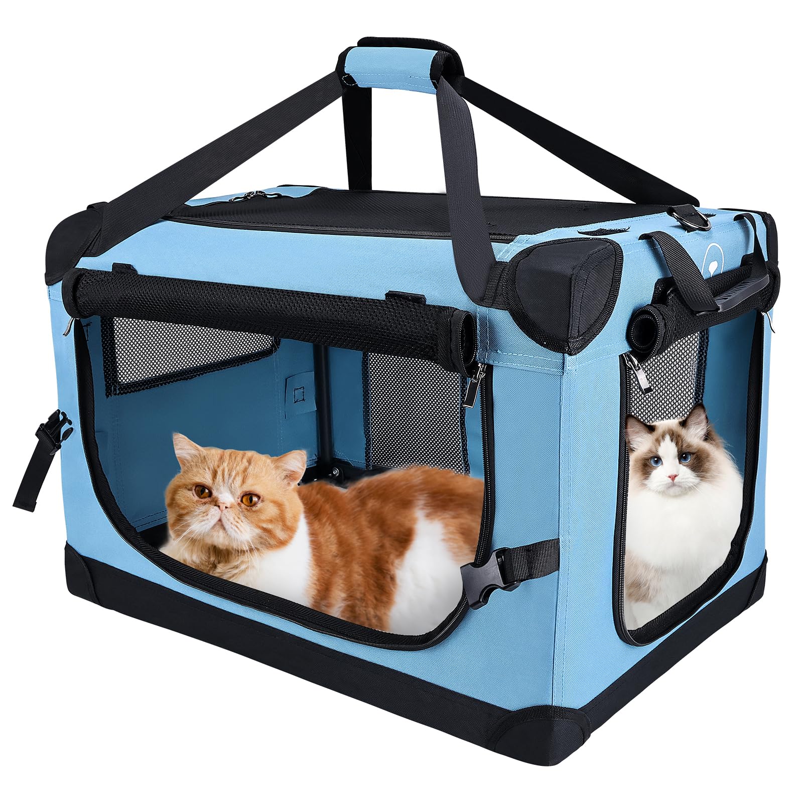 PEGIC large cat carrier in teal shows sturdy structure for secure car travel