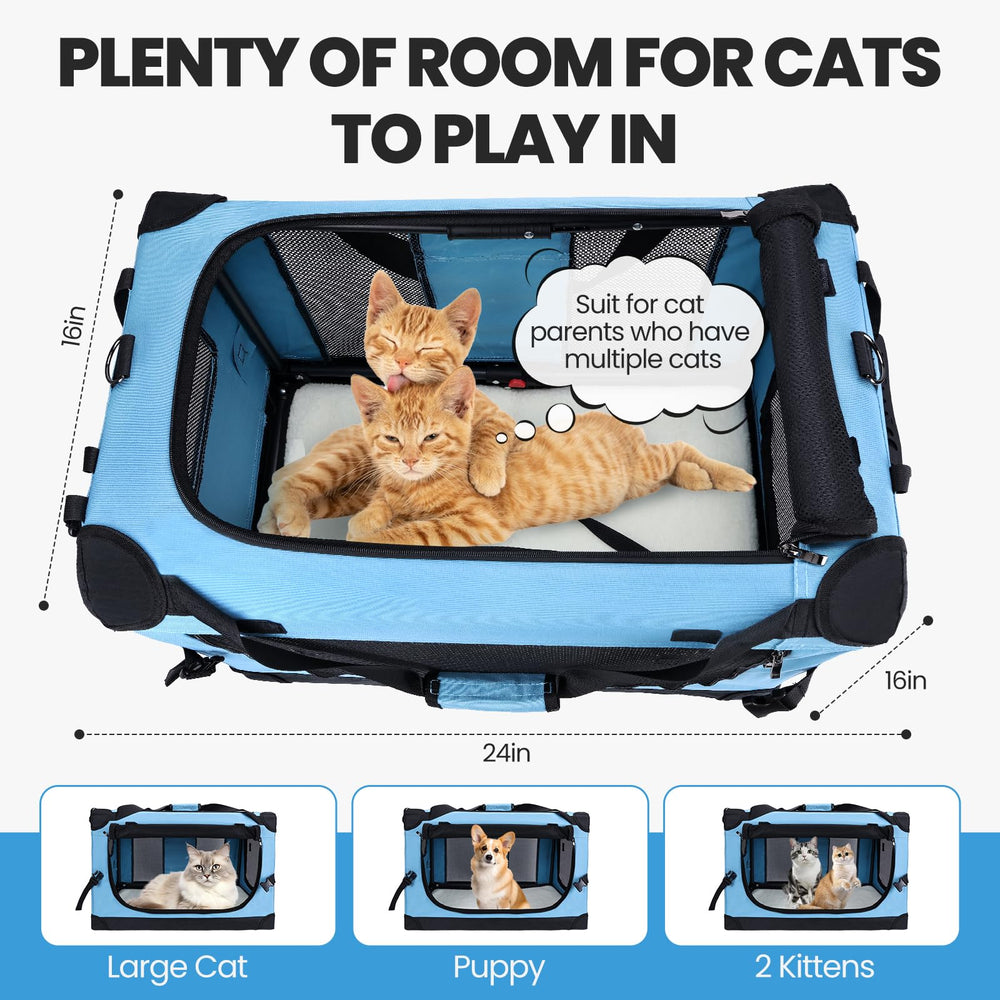 PEGIC teal cat carrier highlights visibility and airflow for calmer journeys