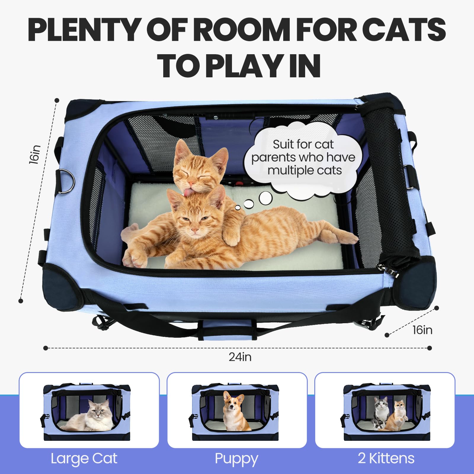 PEGIC large cat carrier blue showing top ventilation mesh for breathable airflow.