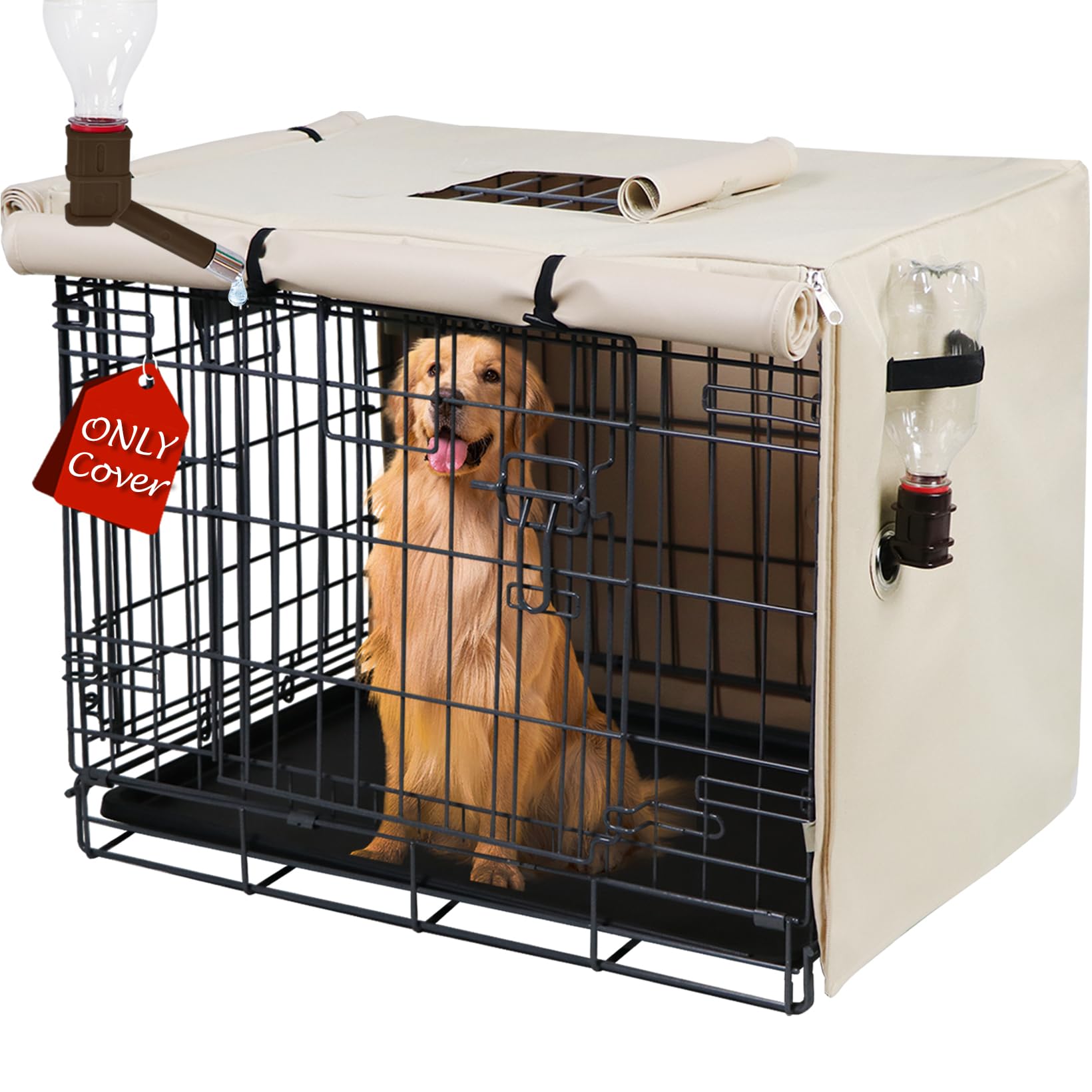 Peipaws dog crate cover 48-inch side view demonstrates secure fit and calm space.