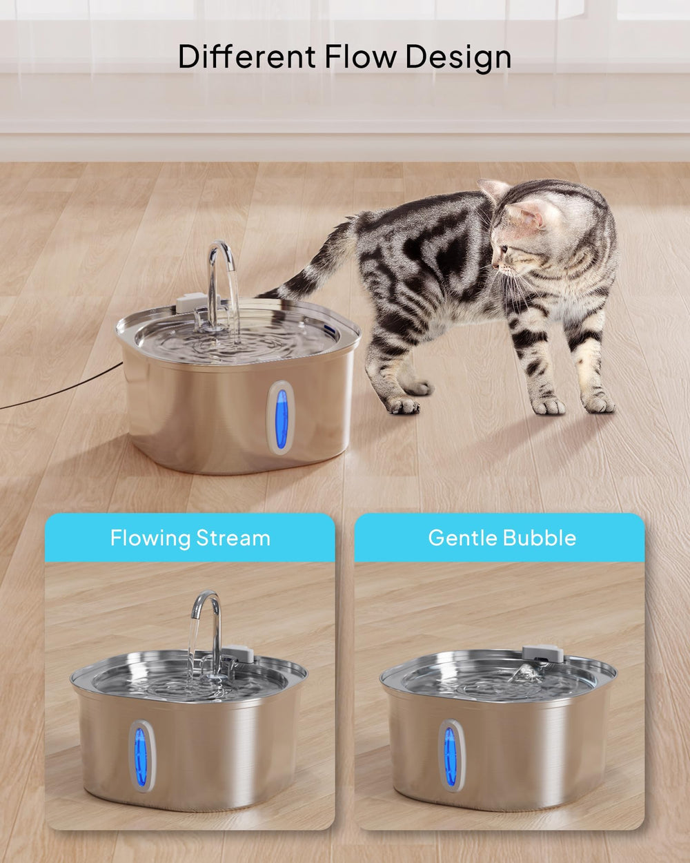PEKTACO flowing-water design entices cats to drink more by offering fresh motion.
