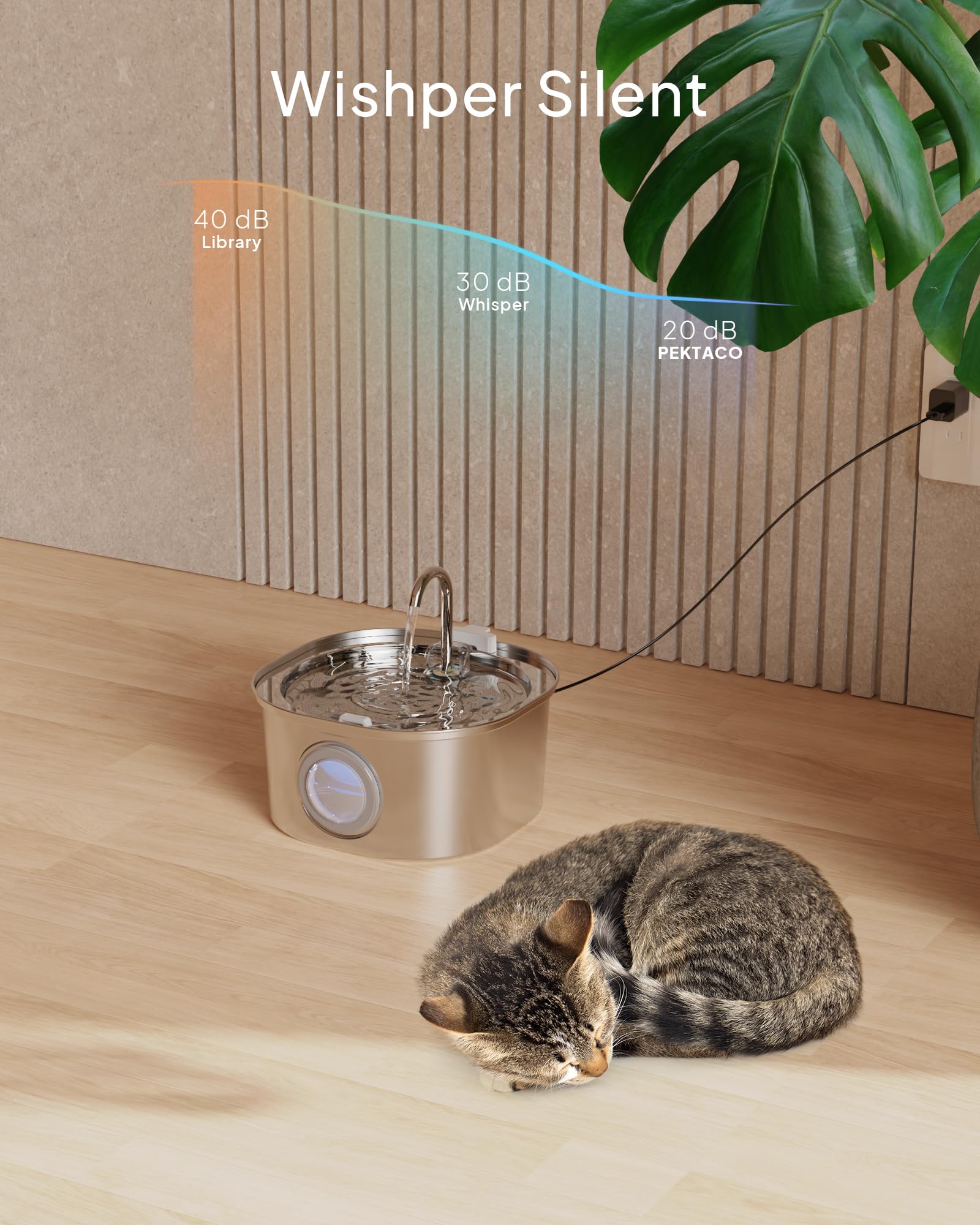 PEKTACO cat fountain water-level window lets you monitor remaining water.
