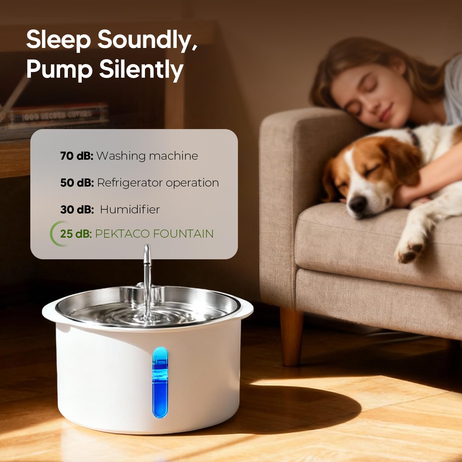 PEKTACO dog water fountain 7-liter tank for fewer refills.