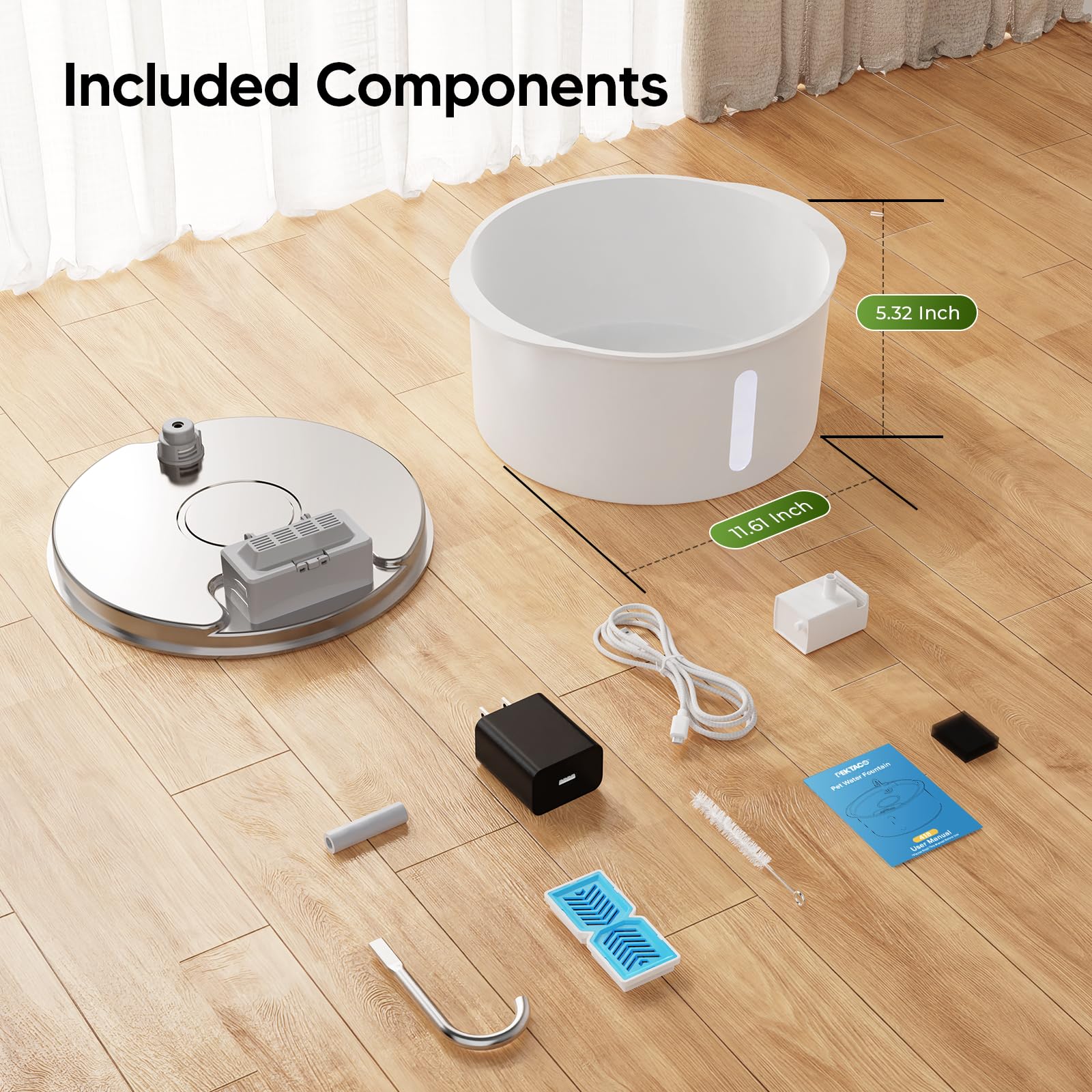 PEKTACO dog water fountain stainless-steel tray for durable, easy-clean drinking surface.