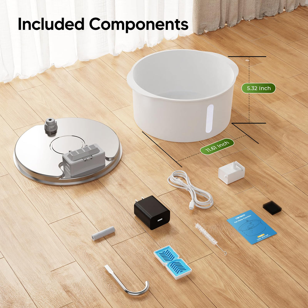 PEKTACO dog water fountain stainless-steel tray for durable, easy-clean drinking surface.