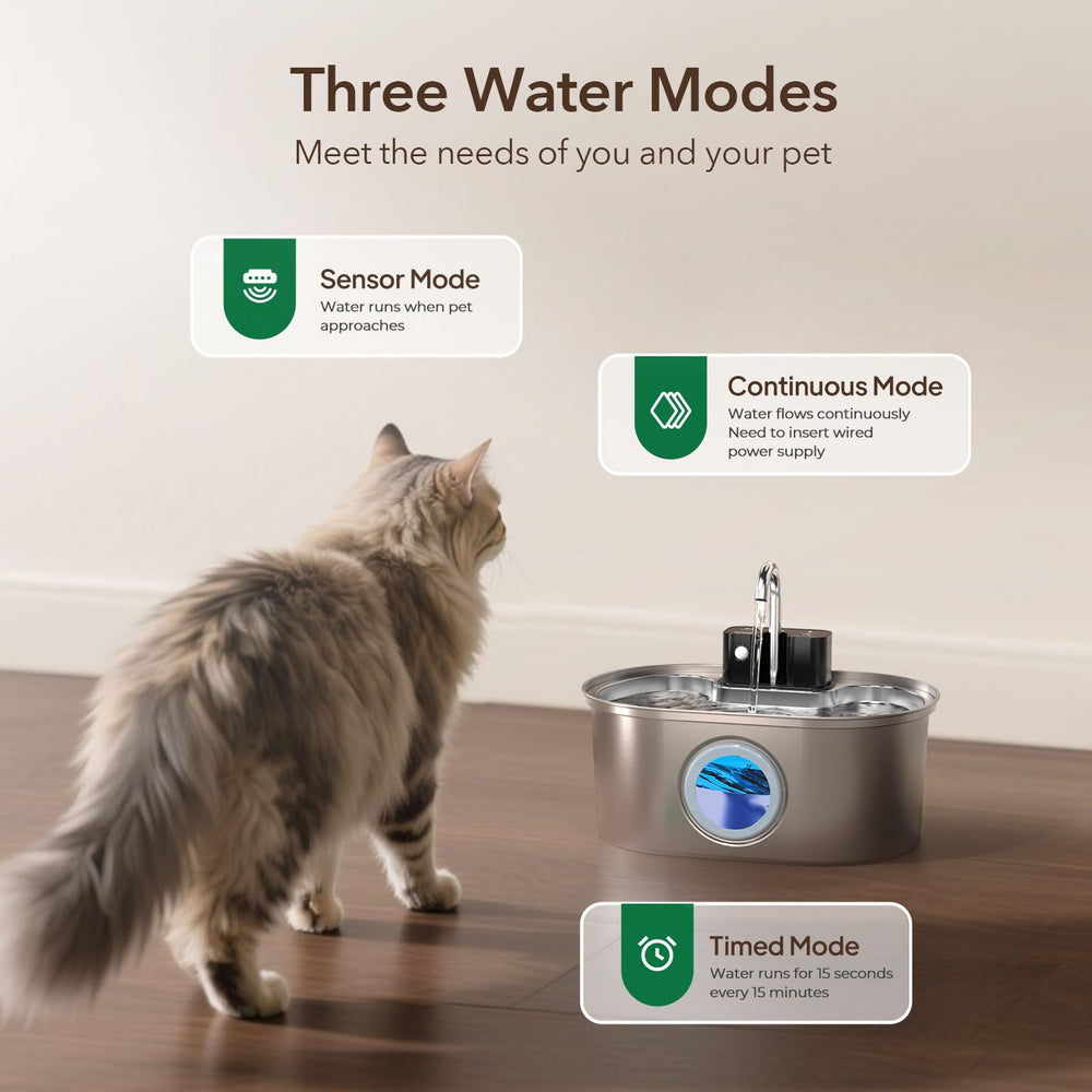 PEKTACO stainless steel cat water fountain 108oz capacity reduces refills