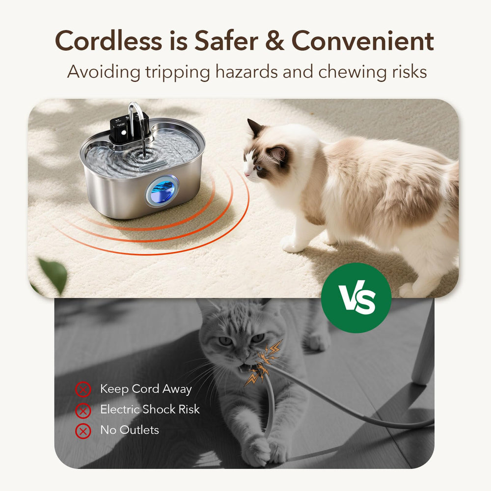 PEKTACO stainless steel cat water fountain wireless design for flexible placement