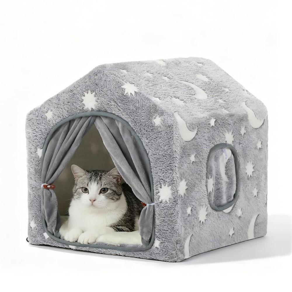 Pelemee Indoor Dog House with night-luminous stars provides cozy evening ambiance.