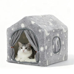 Pelemee Indoor Dog House with night-luminous stars provides cozy evening ambiance.