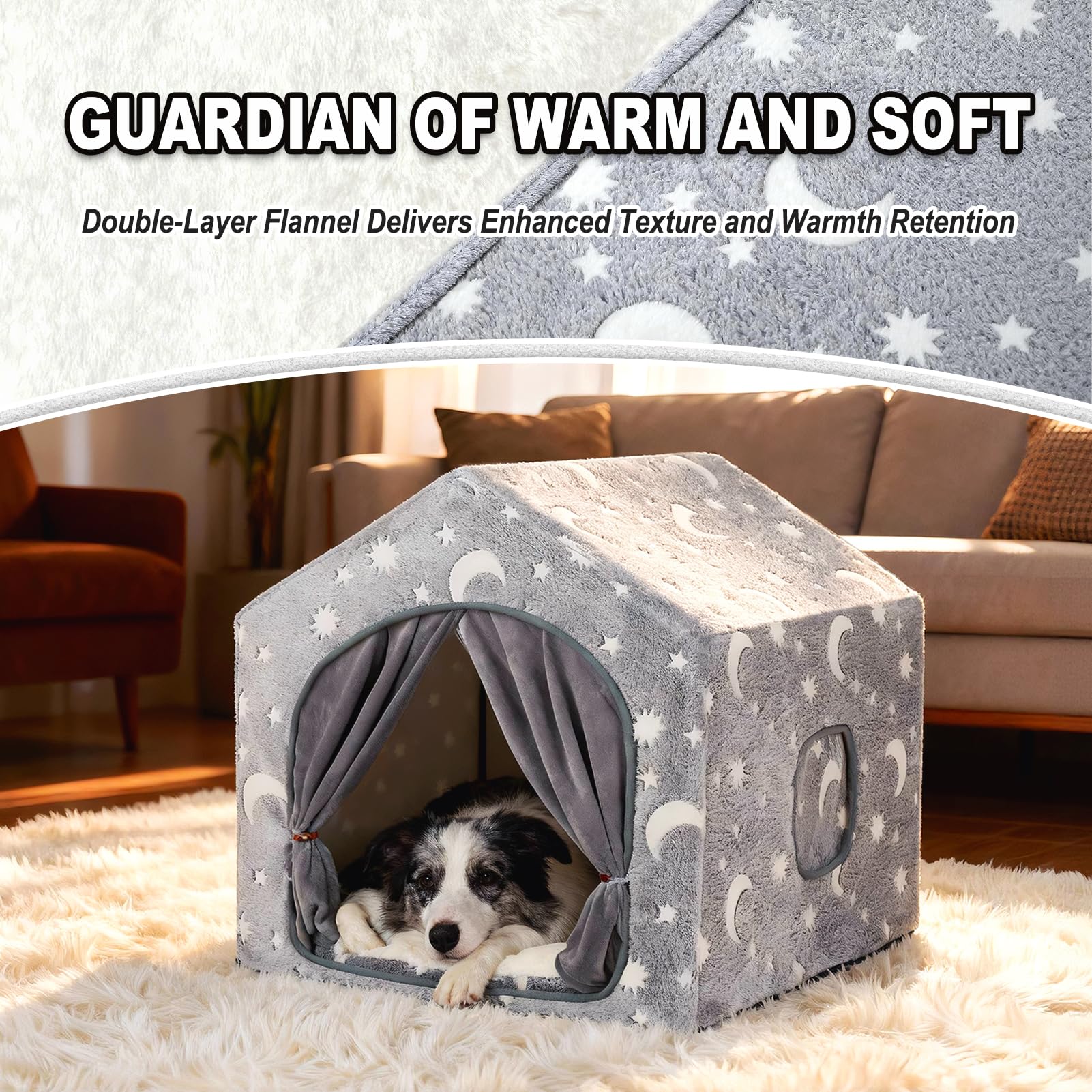 Pelemee night-luminous-stars dog tent glow highlights magical ambiance at night