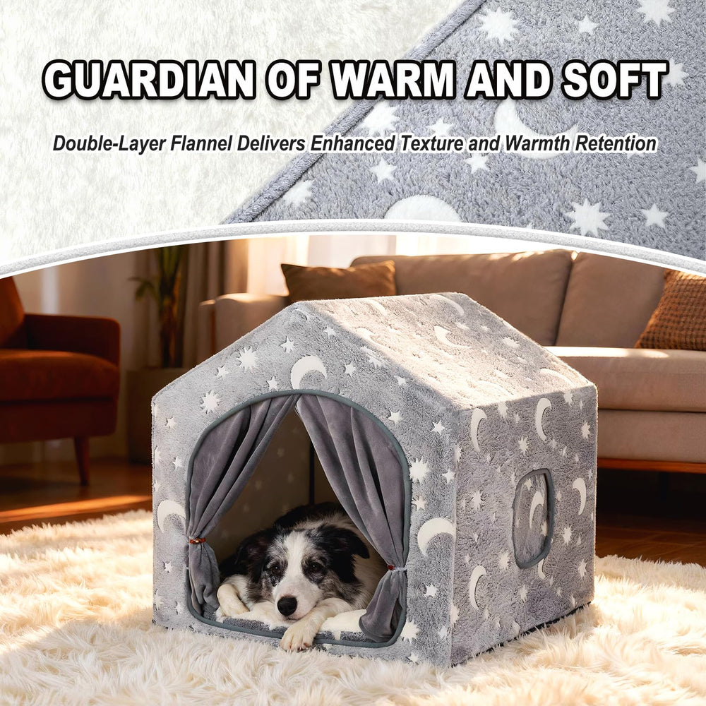 Pelemee night-luminous-stars dog tent glow highlights magical ambiance at night