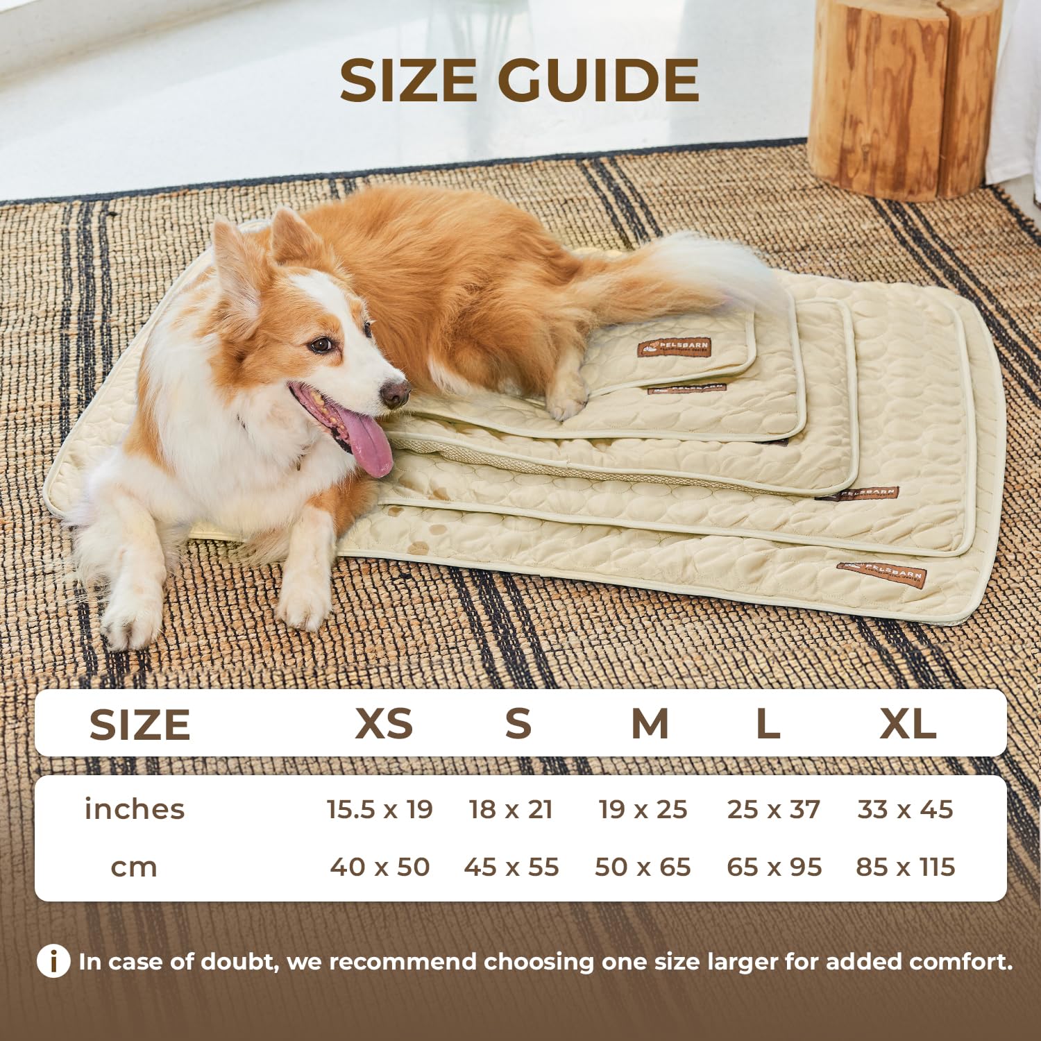 Pelsbarn dog cooling mat beige anti-slip feature on tile floors