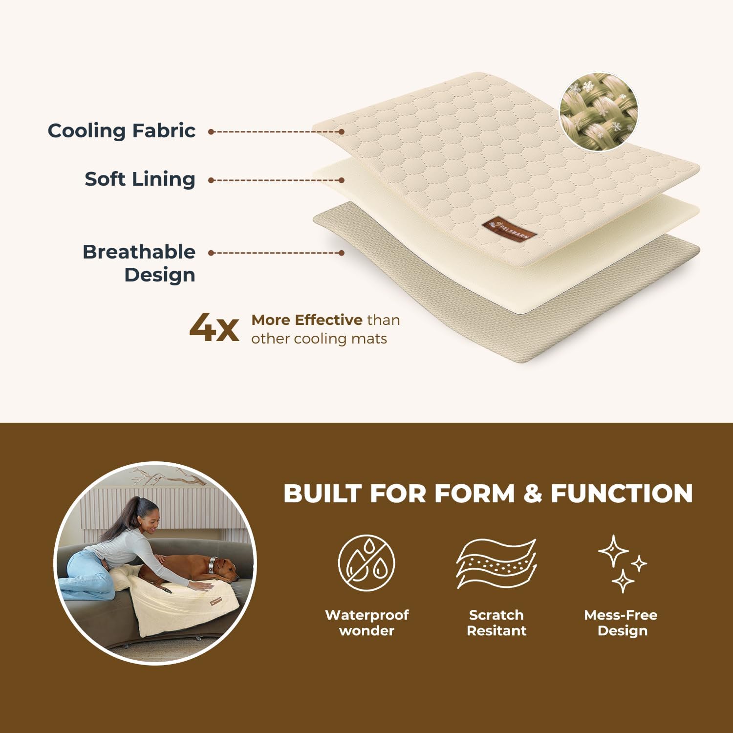 Pelsbarn dog cooling mat beige removable cover shown for easy washing