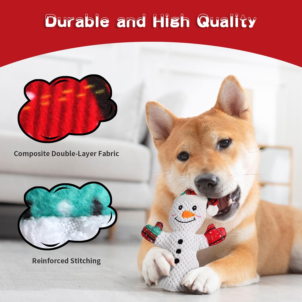 PELTEFLU Christmas dog toy reindeer squeaker promotes long-lasting chew sessions.