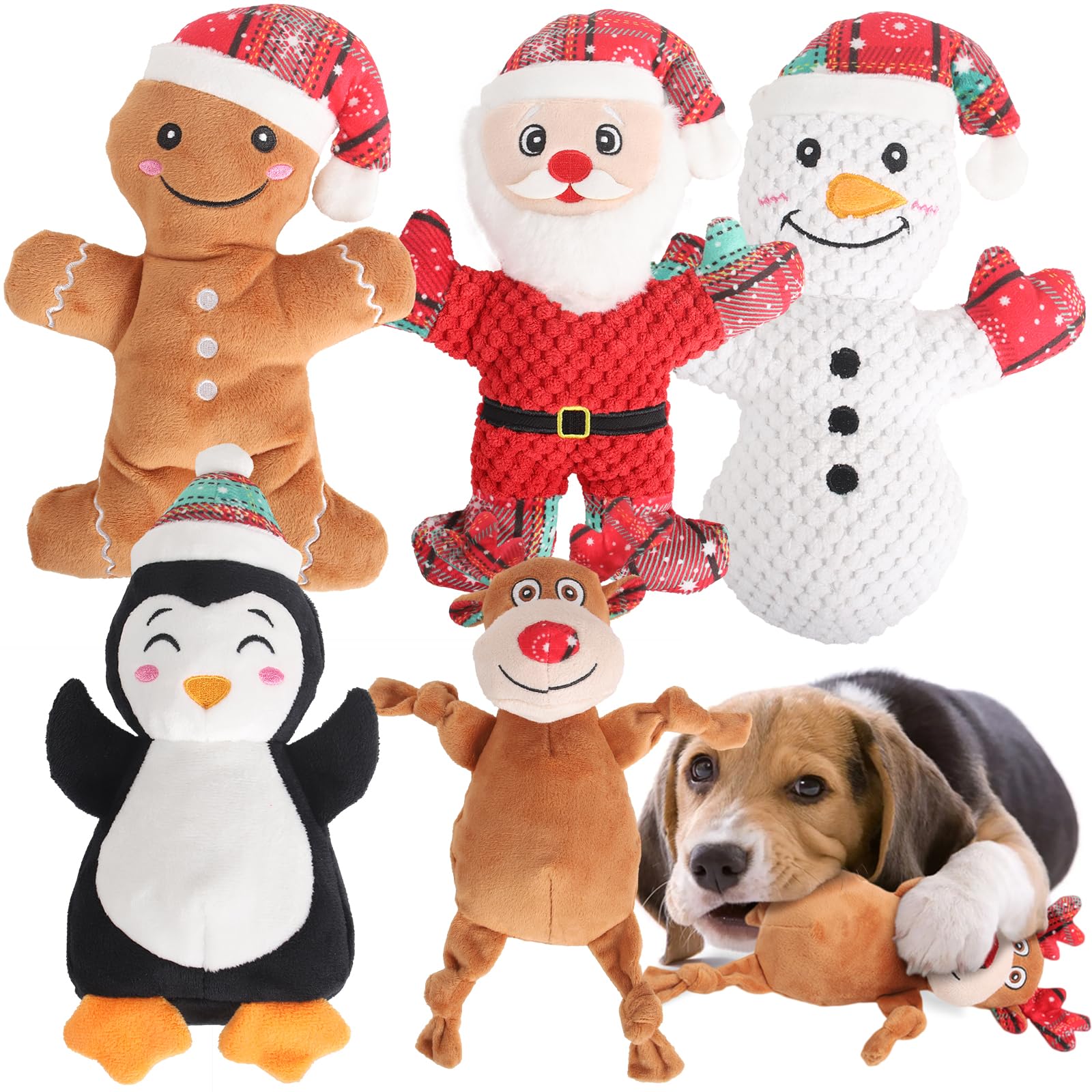 PELTEFLU Christmas dog toy snowman squeaker for engaging play and teething relief.