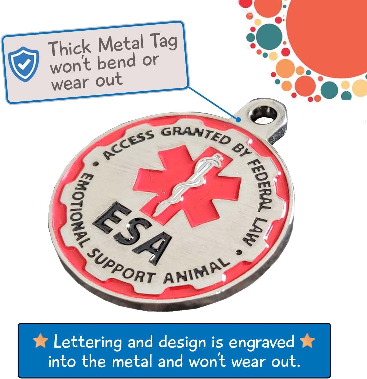 Pelto metal ID tag engraved on both sides for durable identification.