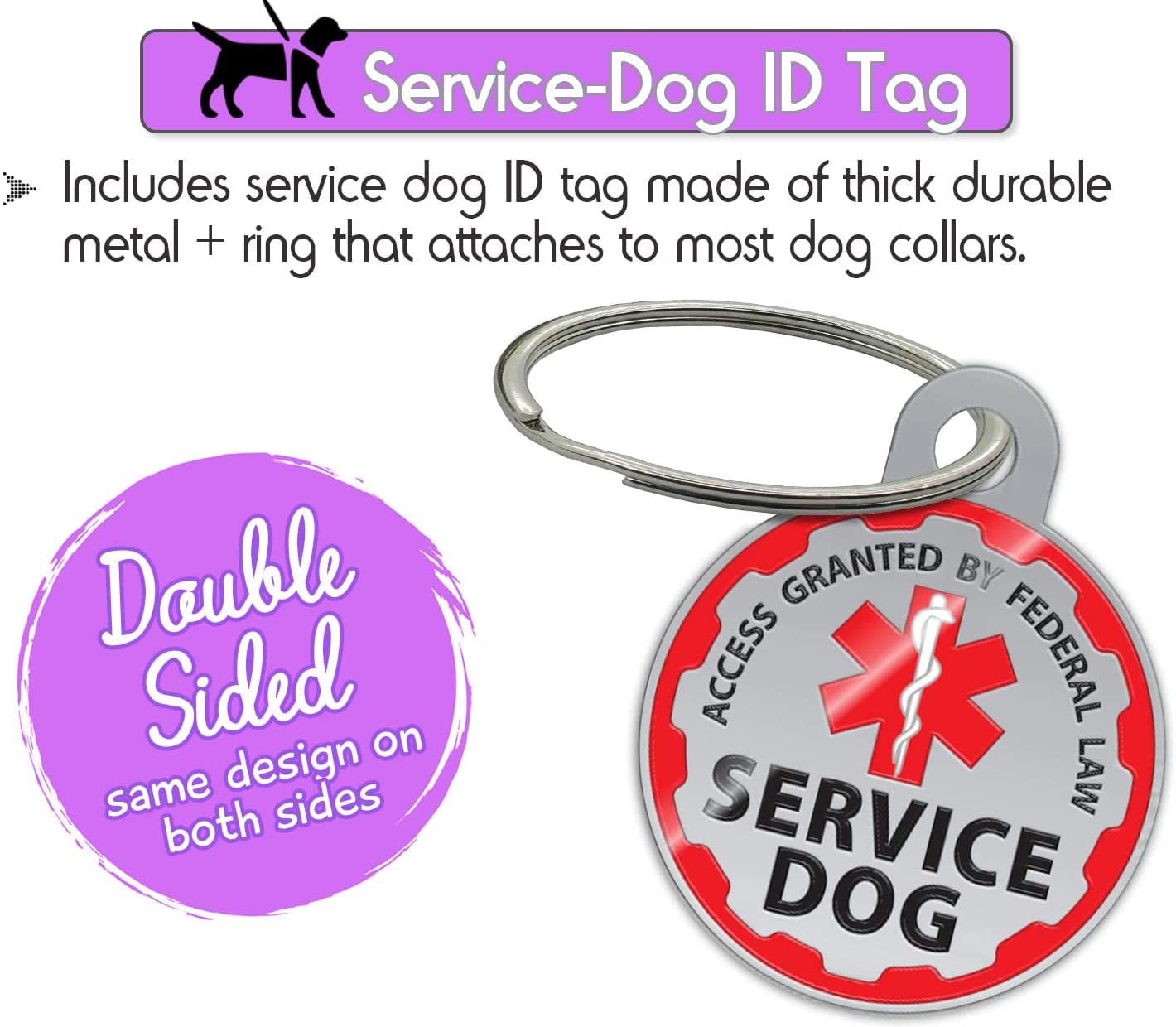 Pelto service dog ID tag metal two-sided keeps identification visible.