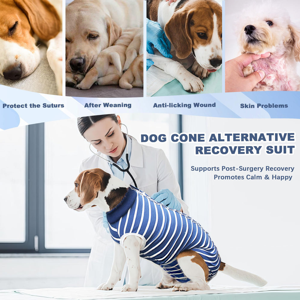 PELUKOA dog surgery suit blue large button closure for easy on/off