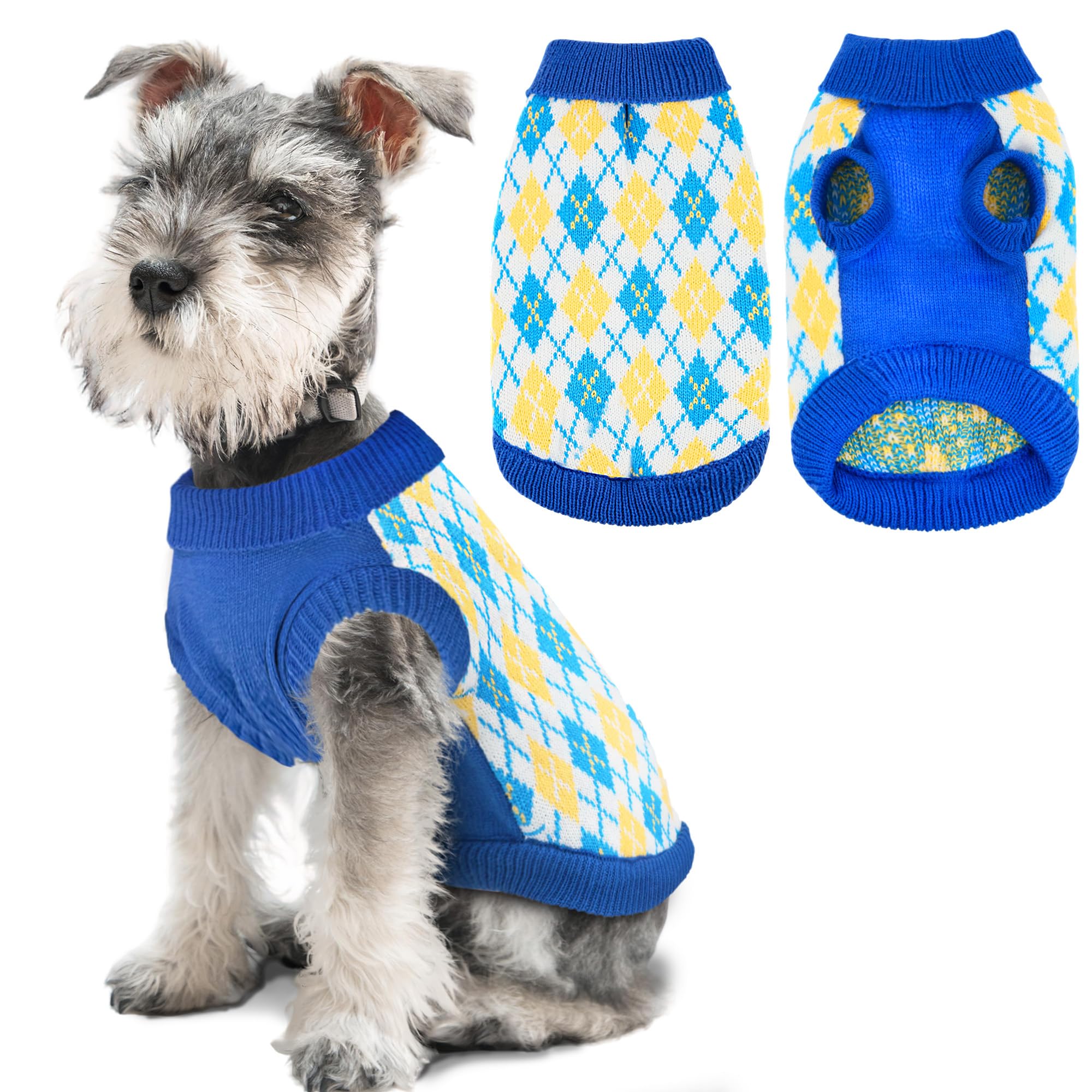 PELUKOA dog sweater blue turtleneck pullover keeps small dogs cozy during chilly walks.