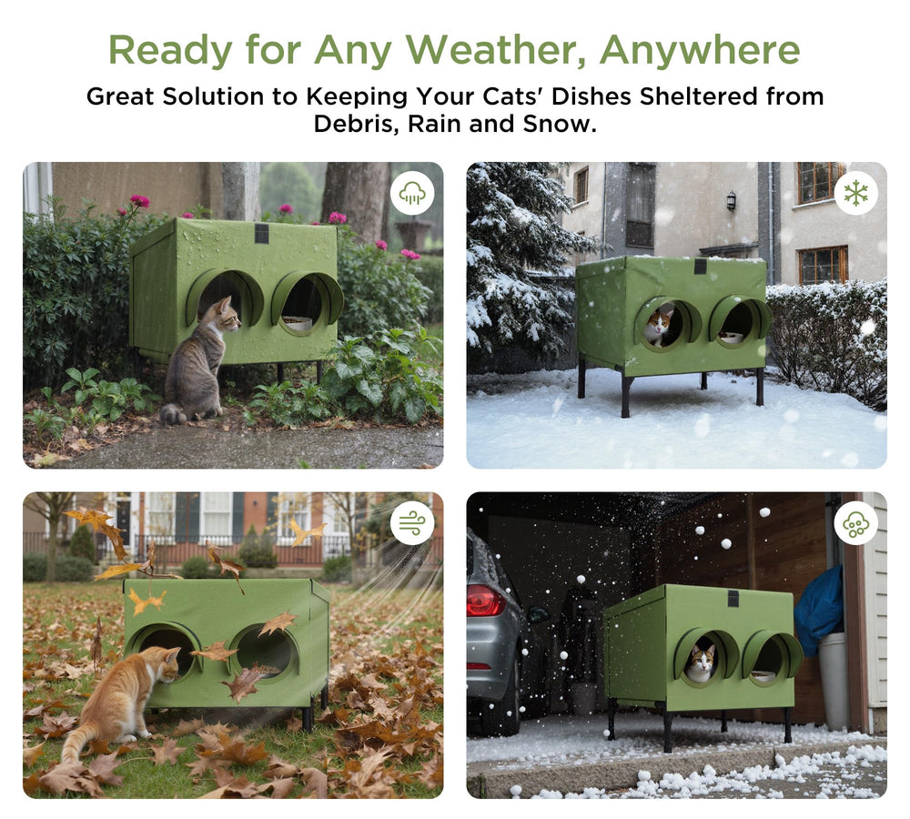 peluomoz cat-house-connectivity image shows seamless pairing with insulated shelters.