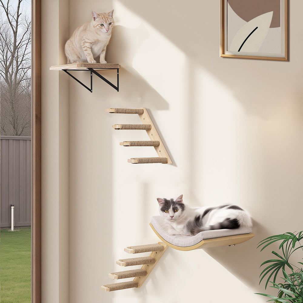 PELUMOZ cat shelf assembly shows simple wall installation.