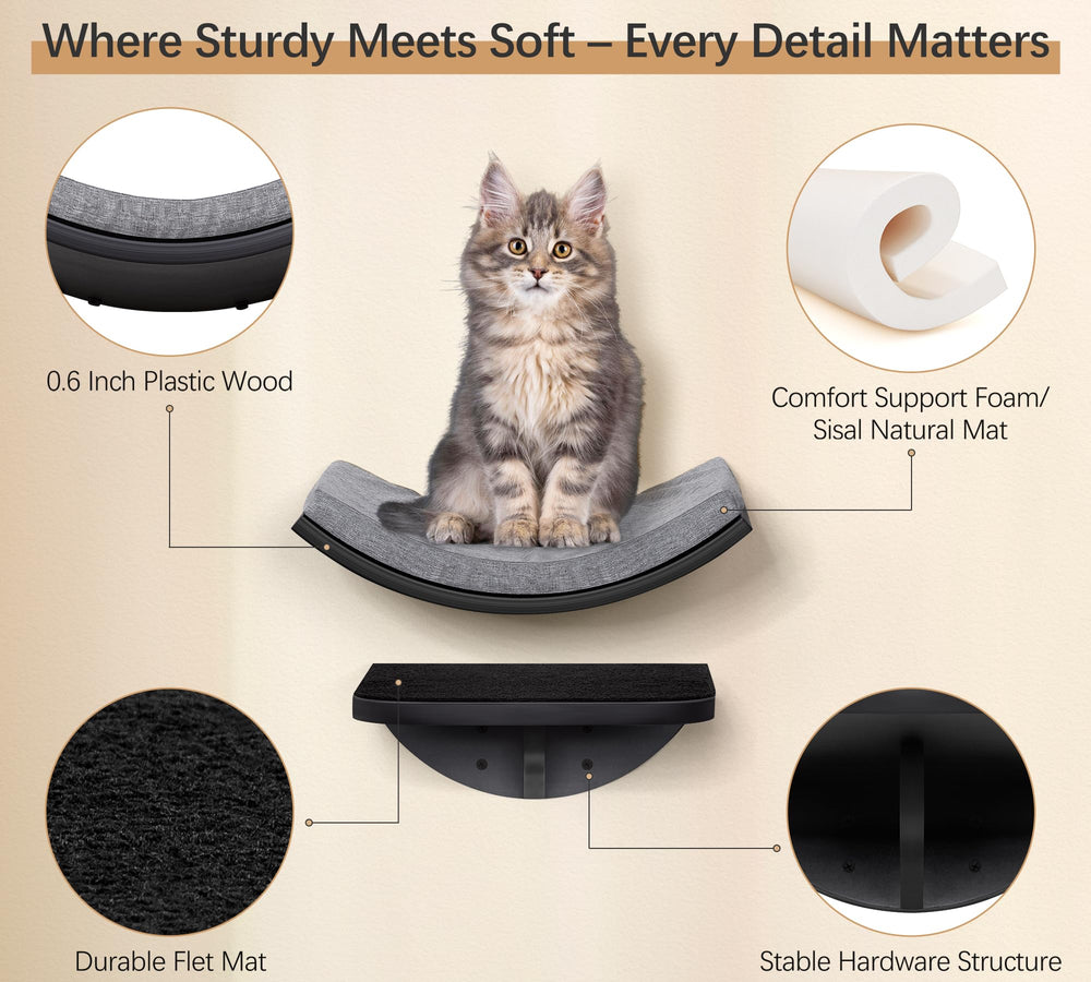peluomoz cat wall shelf foam cushion adds plush comfort for naps.