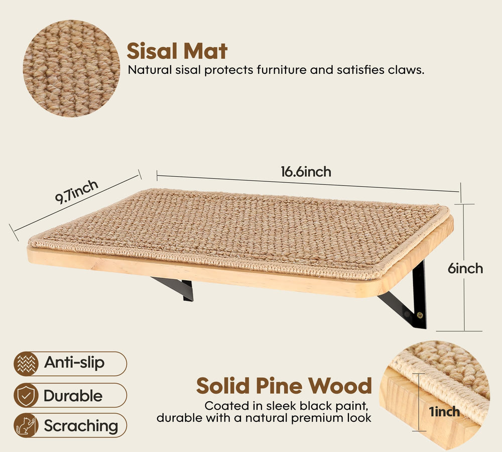 PELUMOZ cat wall shelf with scratching mat offers built-in scratching area.