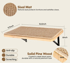 PELUMOZ cat wall shelf with scratching mat offers built-in scratching area.