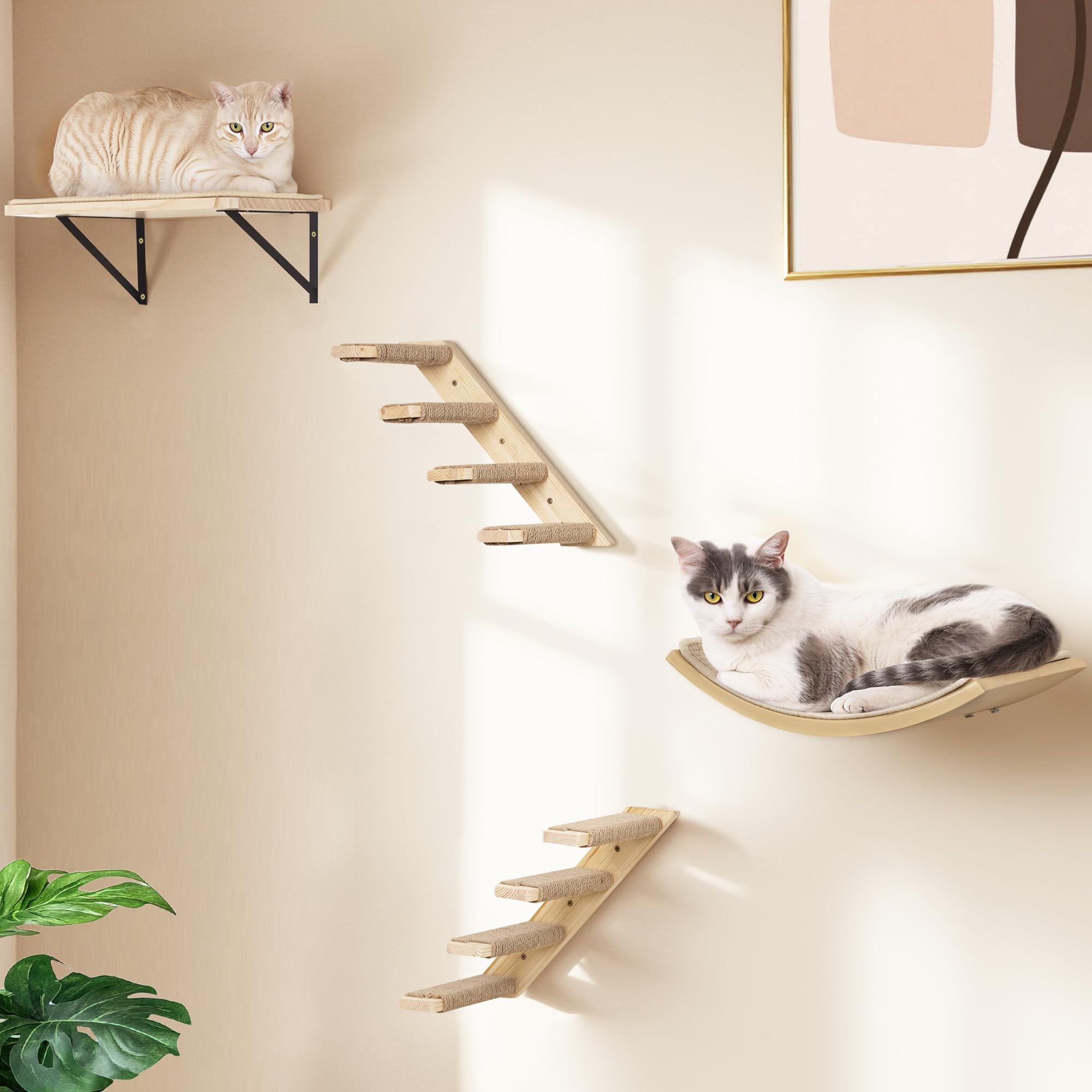 PELUMOZ Cat Wall Shelves curved sisal bed provides a cozy elevated nap perch.