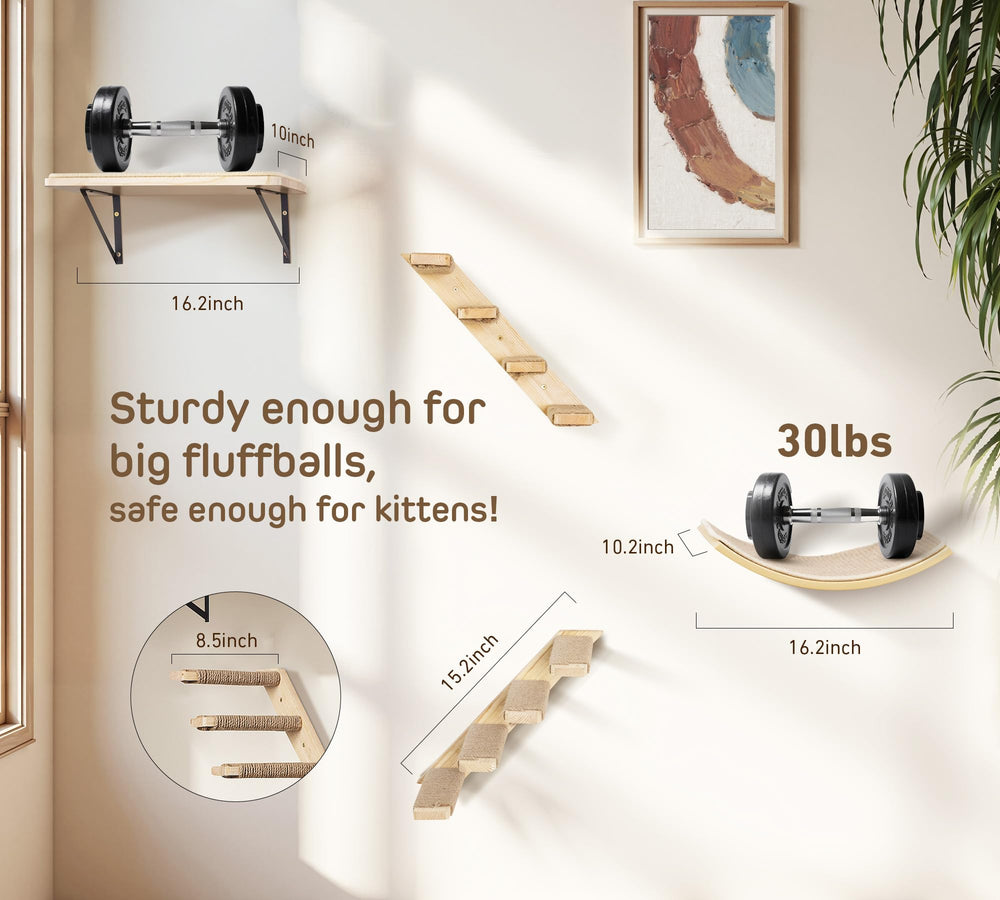 PELUMOZ Cat Wall Shelves pine wood frame yields durable, stylish climbing space.
