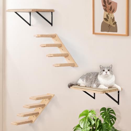 PELUMOZ cat wall shelves setup, a DIY feline playground ready for mounting.